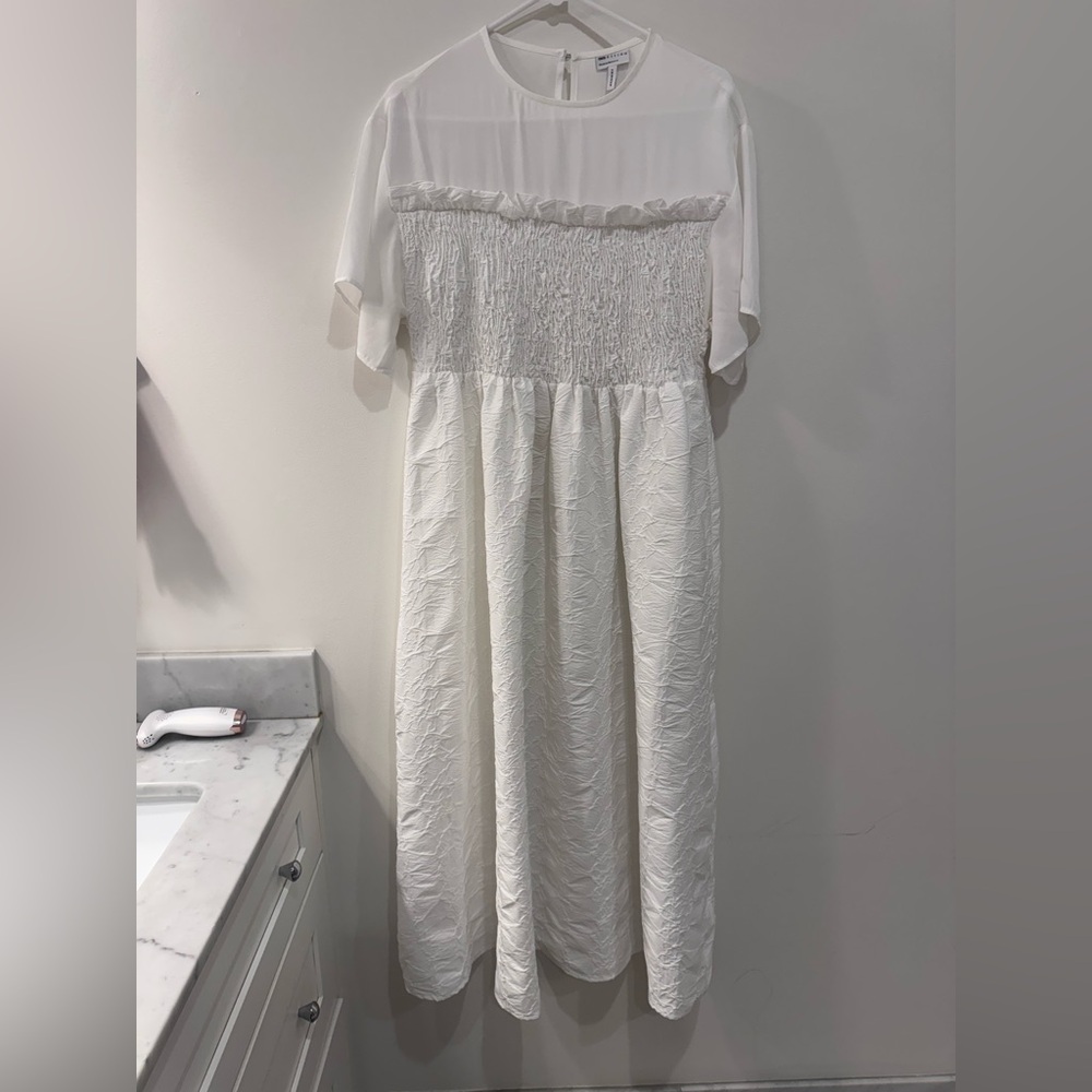 ASOS DESIGN White textured shirred maxi smock dress